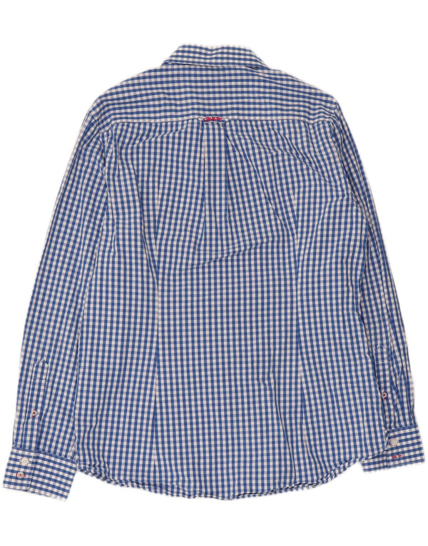 Crew Clothing Camisa masculina clássica de ajuste grande algodão guingão azul