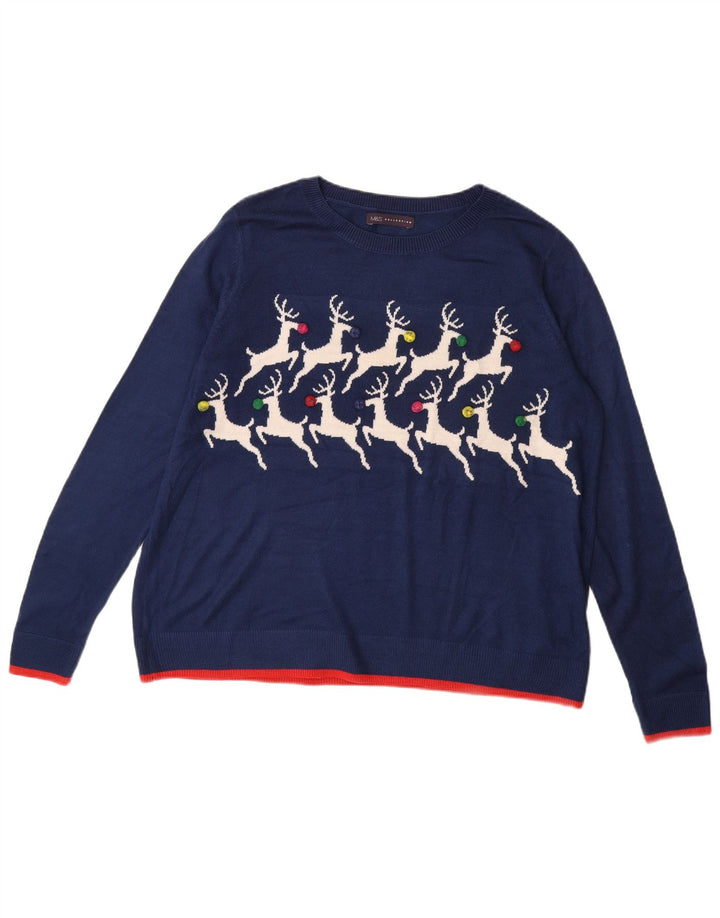 Suéter feminino MARKS & SPENCER com gola canoa Reino Unido 16 grande azul marinho