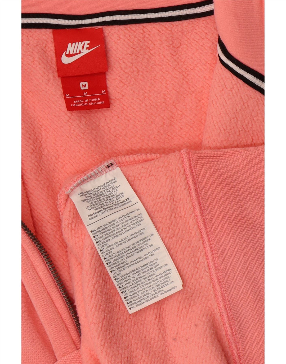 Suéter feminino Nike com capuz e zíper UK 12 médio algodão rosa