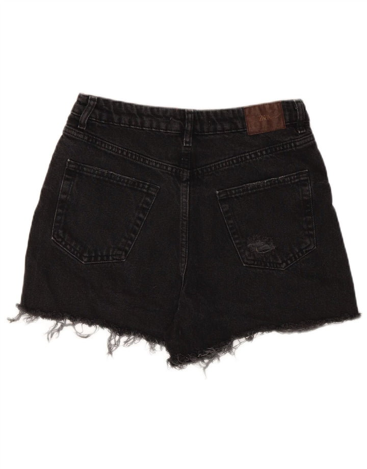 ZARA Shorts jeans feminino desgastado UE 38 pequeno W28 preto
