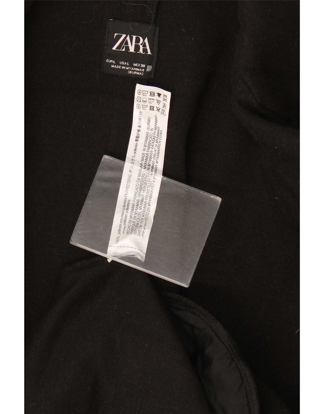 Sobretudo aberto feminino Zara UK 16 grande poliéster preto