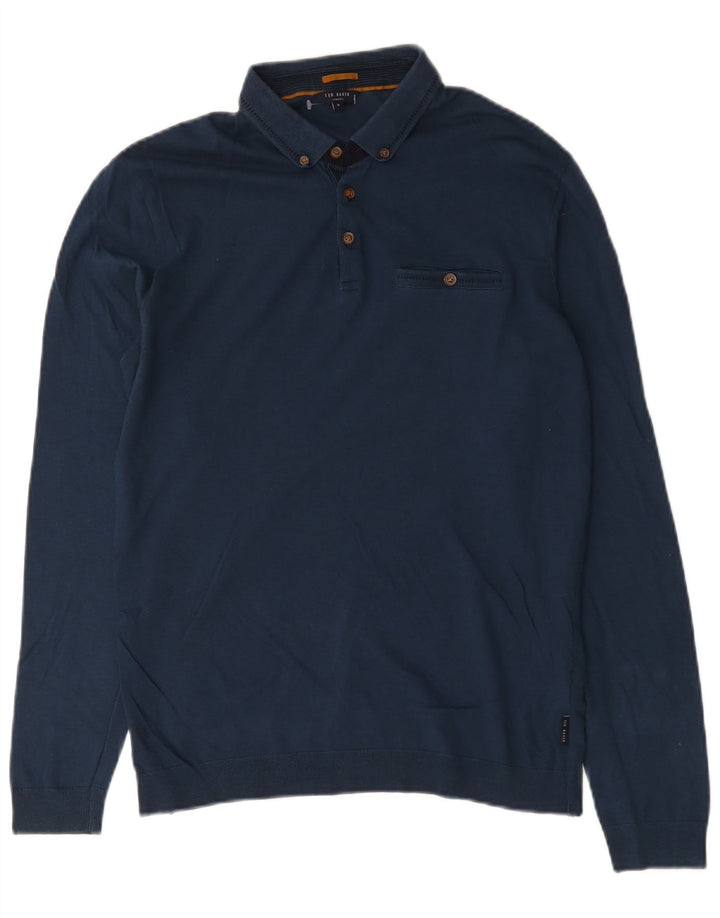 Camisa polo masculina de manga comprida Ted Baker tamanho 3 médio azul marinho algodão