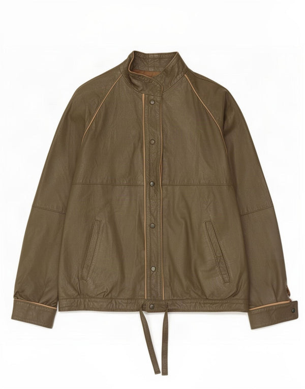 Jaqueta de couro feminina vintage EU 44 XL cáqui