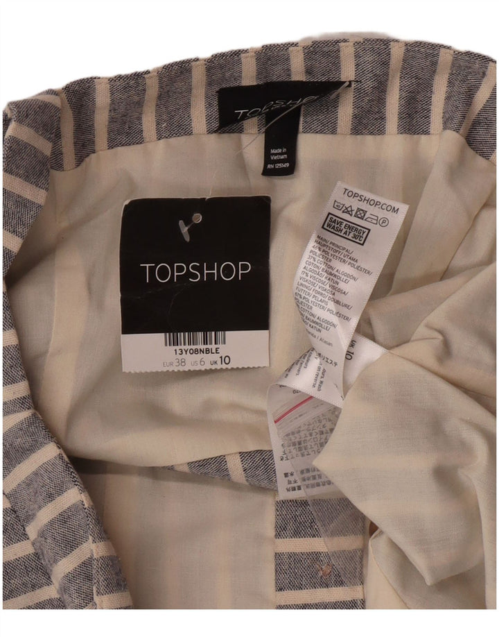 Topshop feminino Crop Top UK 10 pequeno poliéster listrado azul