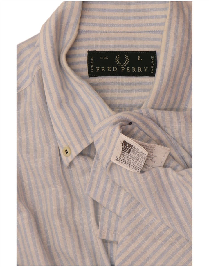 Camisa masculina Fred Perry grande algodão listrado azul