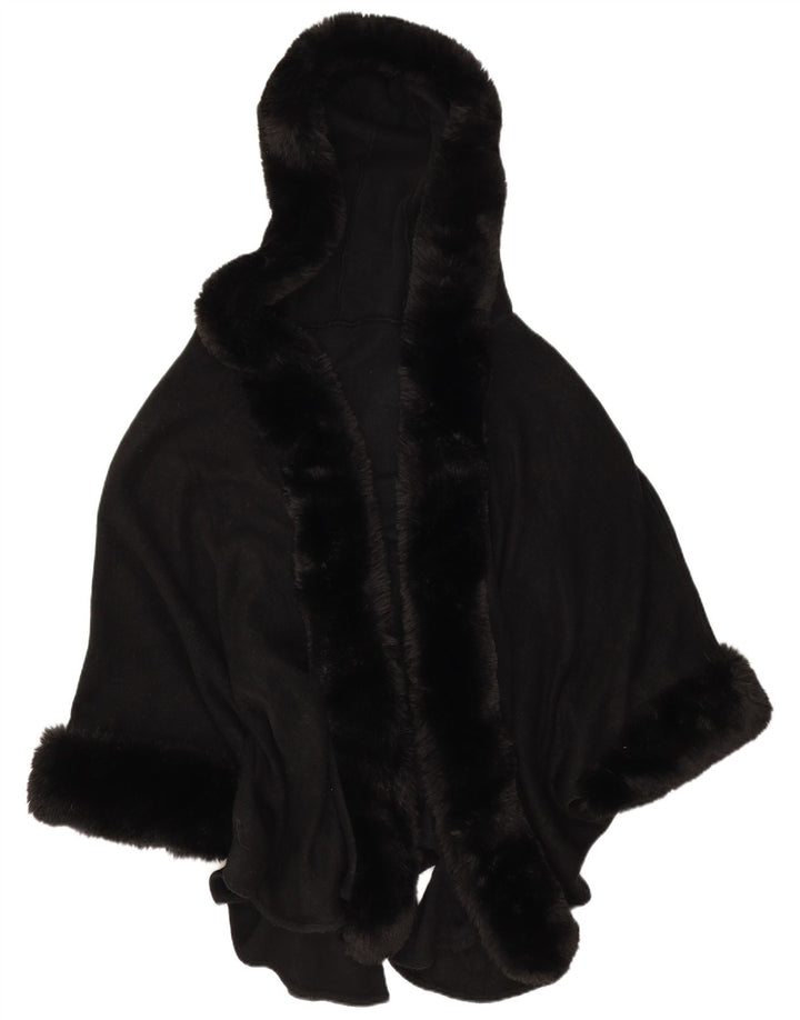 Casaco poncho feminino vintage aberto com capuz tamanho único preto