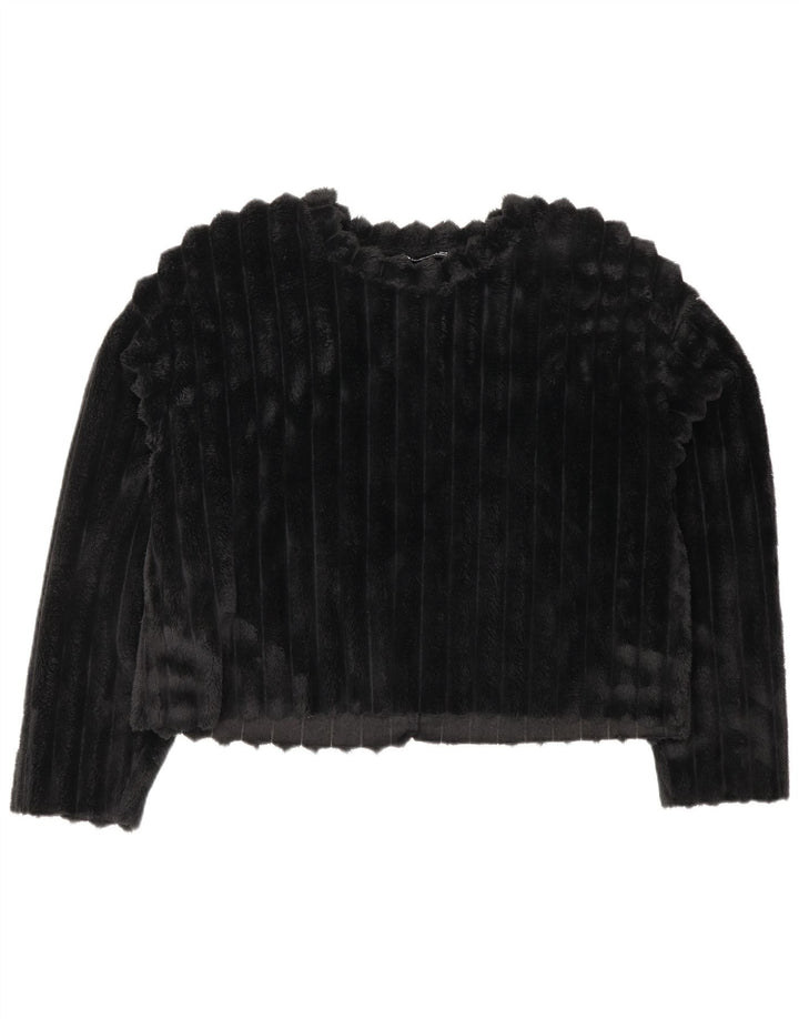 ZARA Womens Crop Fleece Jumper Reino Unido 14 Médio Preto