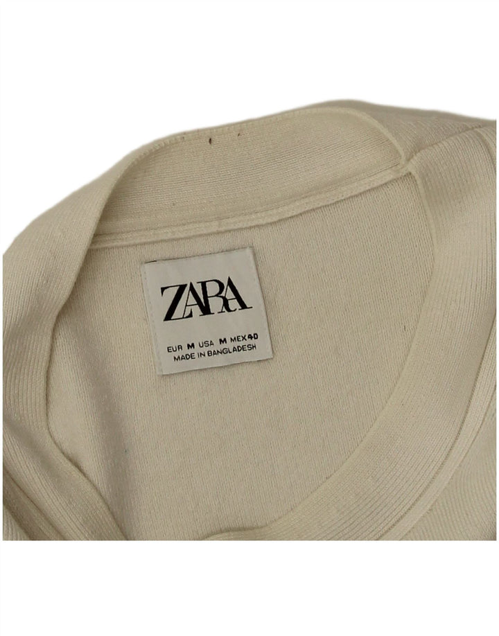 Suéter feminino Zara com gola canoa UK 14 viscose branca média