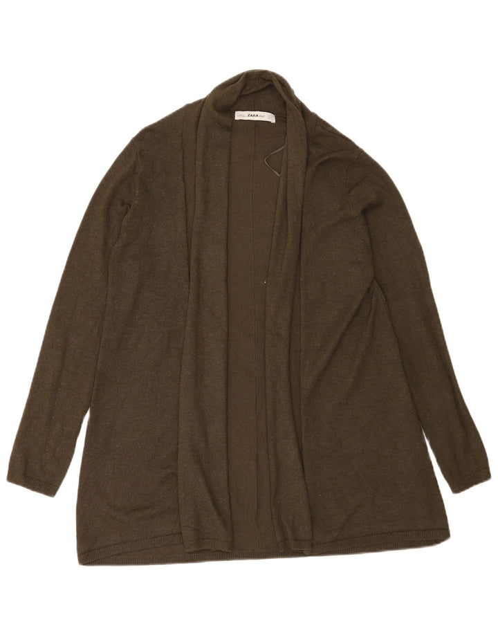 Suéter cardigã aberto feminino Zara Reino Unido 12 viscose cáqui médio