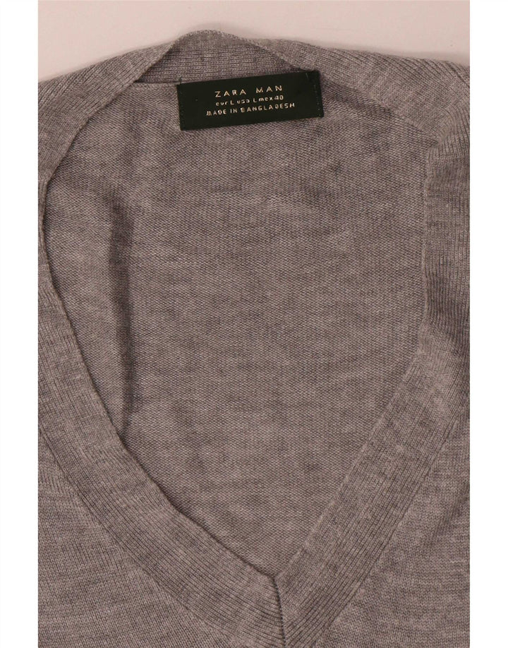 Camiseta masculina Zara Top grande cinza manchado
