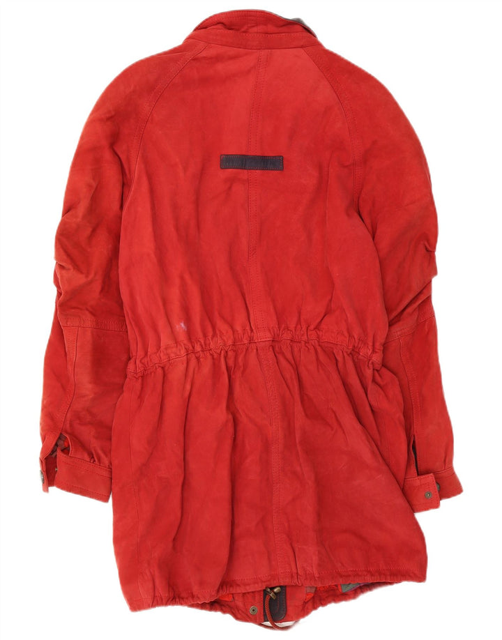 Sobretudo grande de camurça vintage feminino Reino Unido 10 couro vermelho pequeno