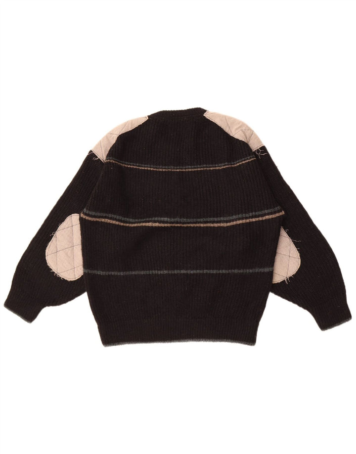 Suéter vintage masculino com gola redonda, bloco colorido preto médio