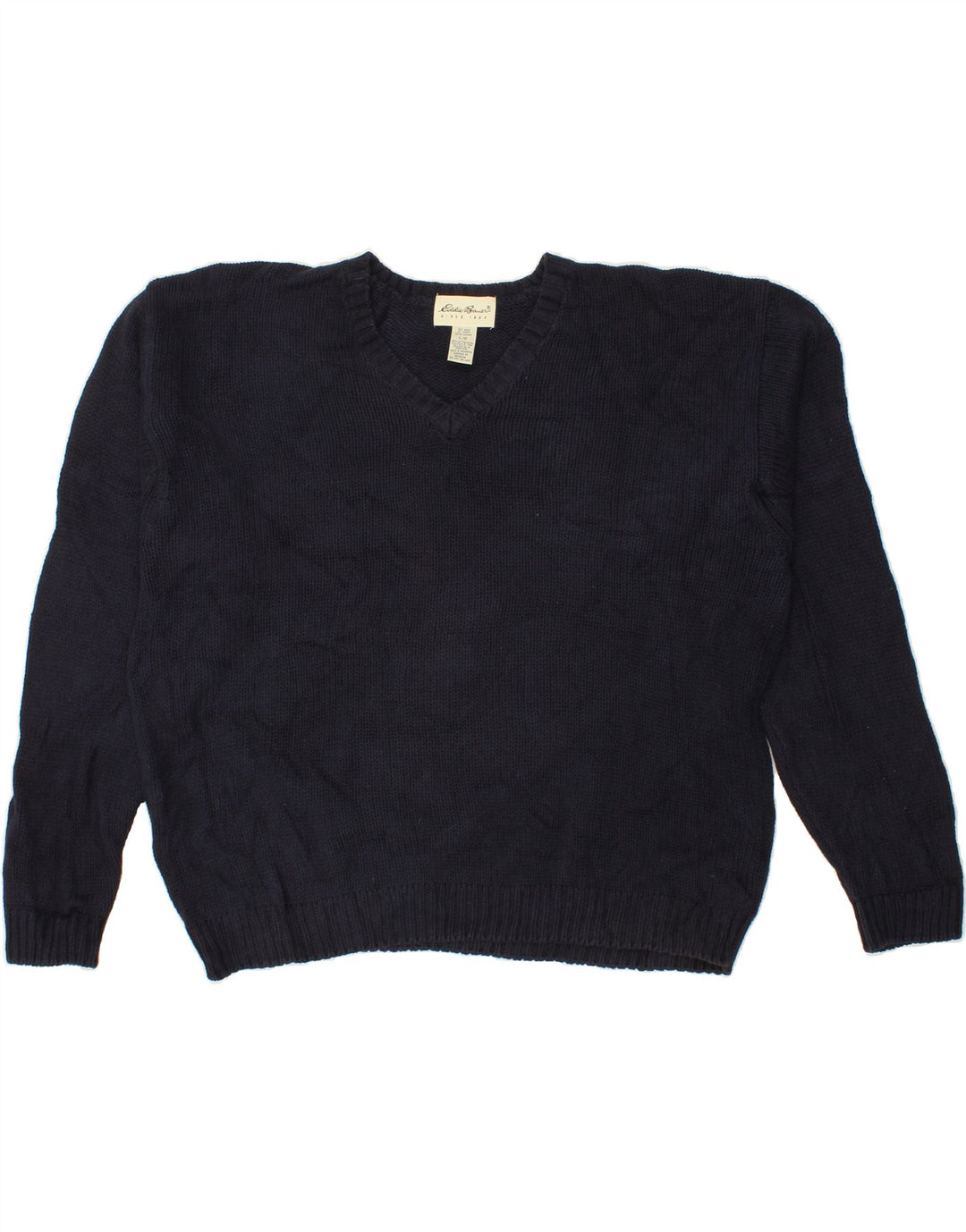 EDDIE BAUER Mens Loose Fit V-Neck Jumper Sweater Large Navy Blue Cotton Vintage Eddie Bauer and Second-Hand Eddie Bauer from Messina Hembry 