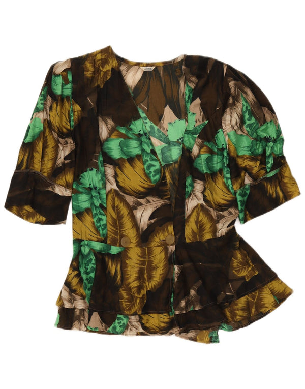 Blusa feminina VINTAGE manga curta IT 42 médio cáqui floral