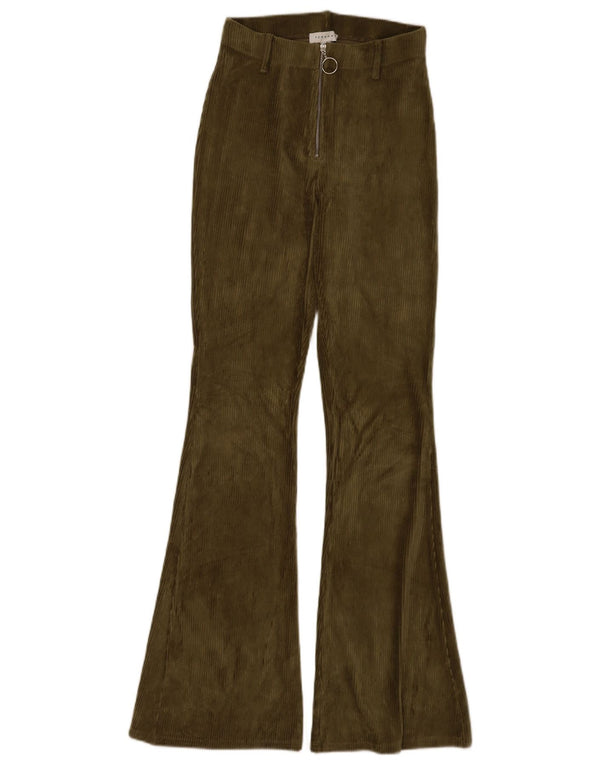 Calça feminina de veludo cotelê Topshop UK 6 XS W24 L32 algodão cáqui