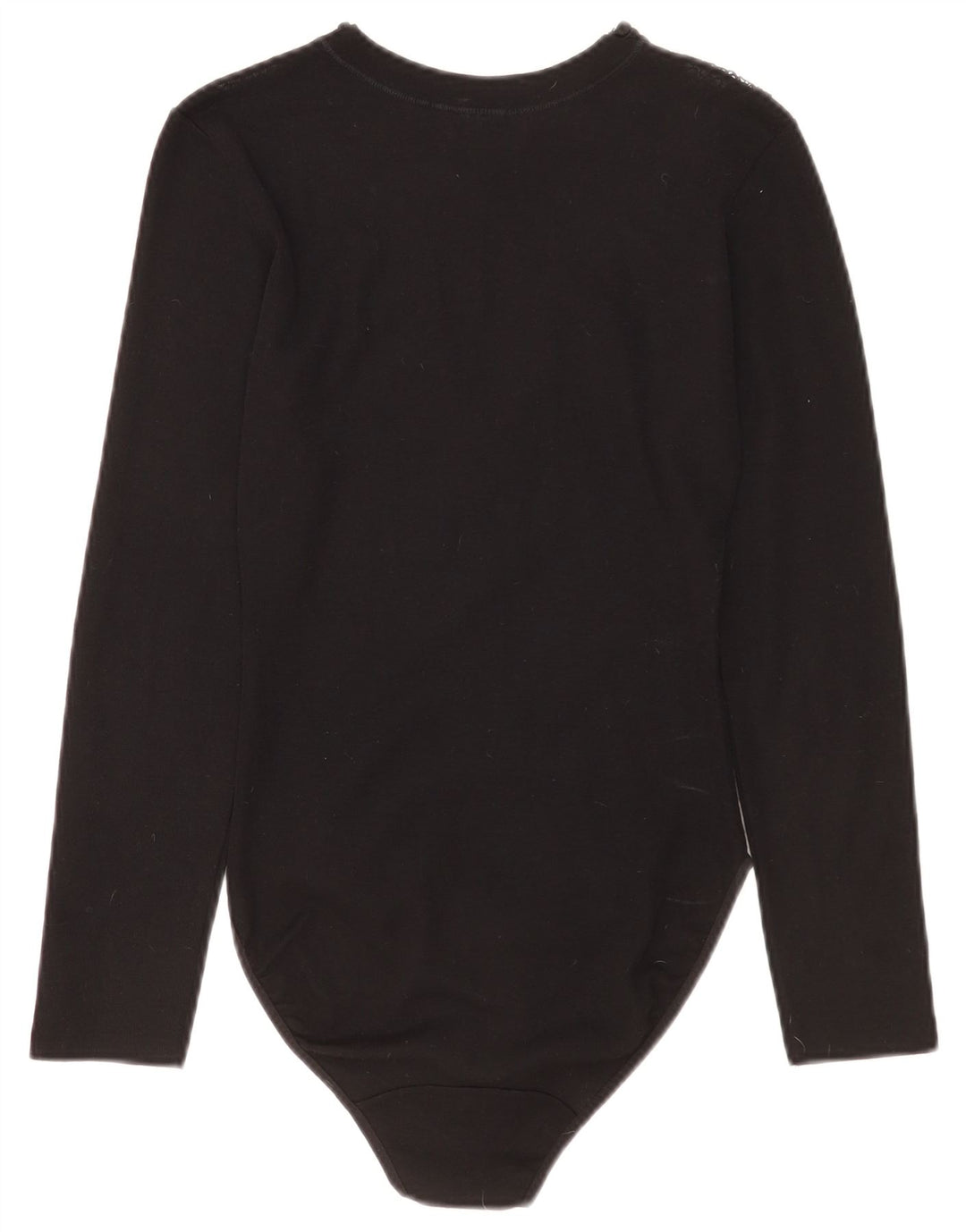 Body feminino vintage de manga comprida UK 2 2XS lã virgem preta