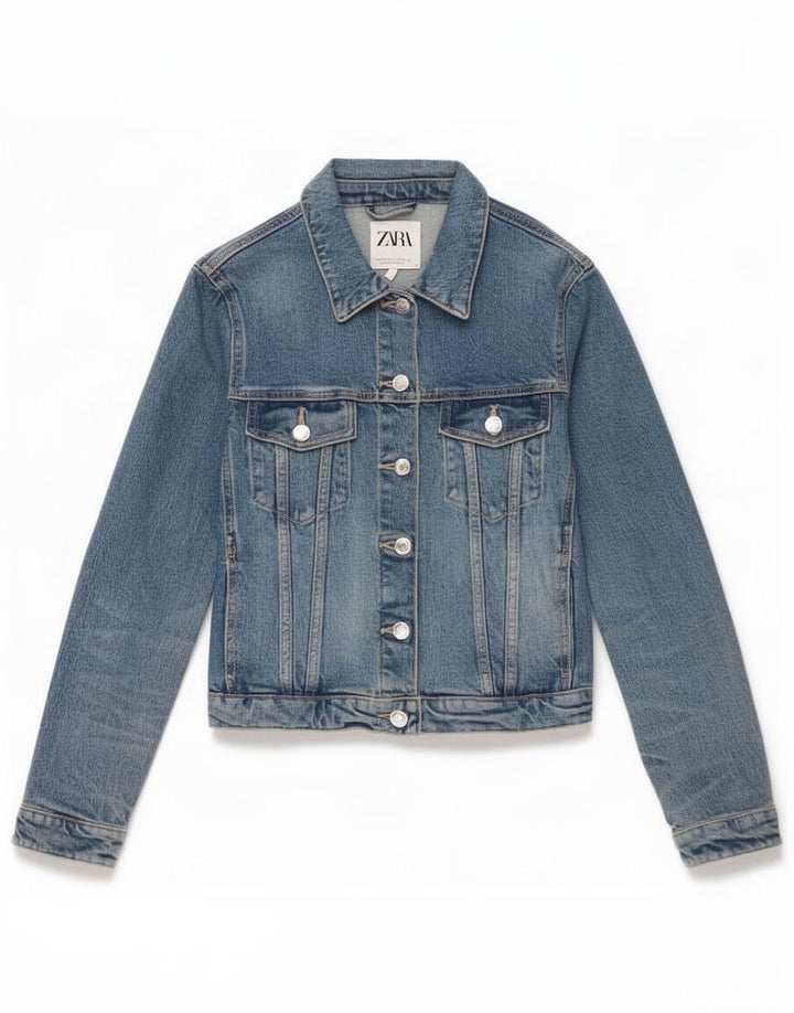 Jaqueta jeans feminina Zara UK 10 algodão azul pequeno