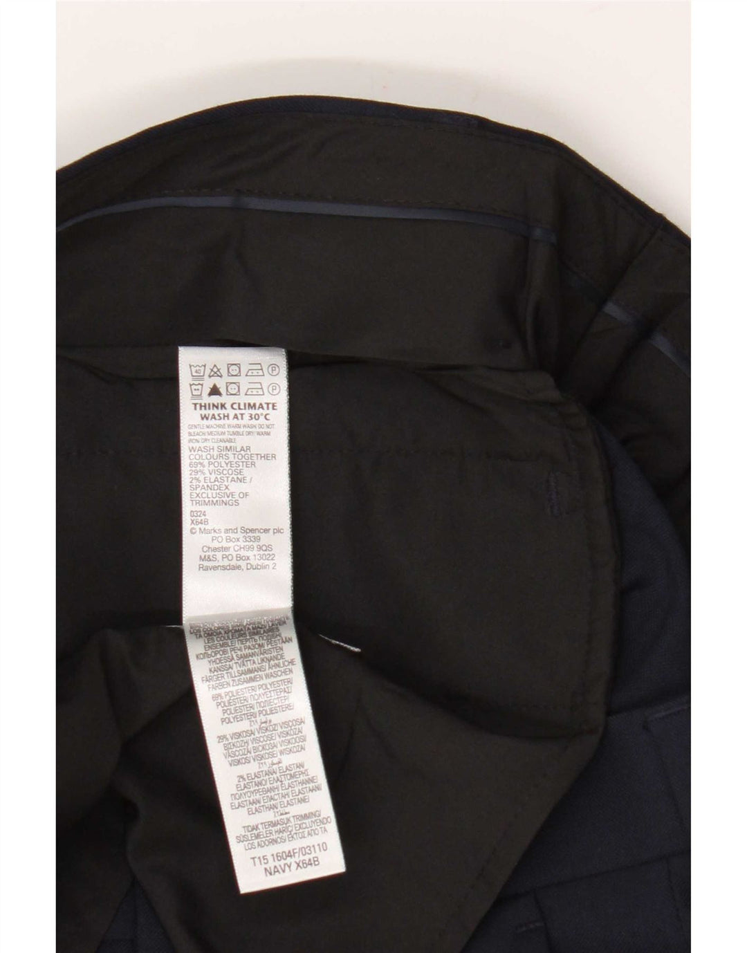 Calça casual masculina Marks & Spencer Slim Fit W30 L31 azul marinho poliéster