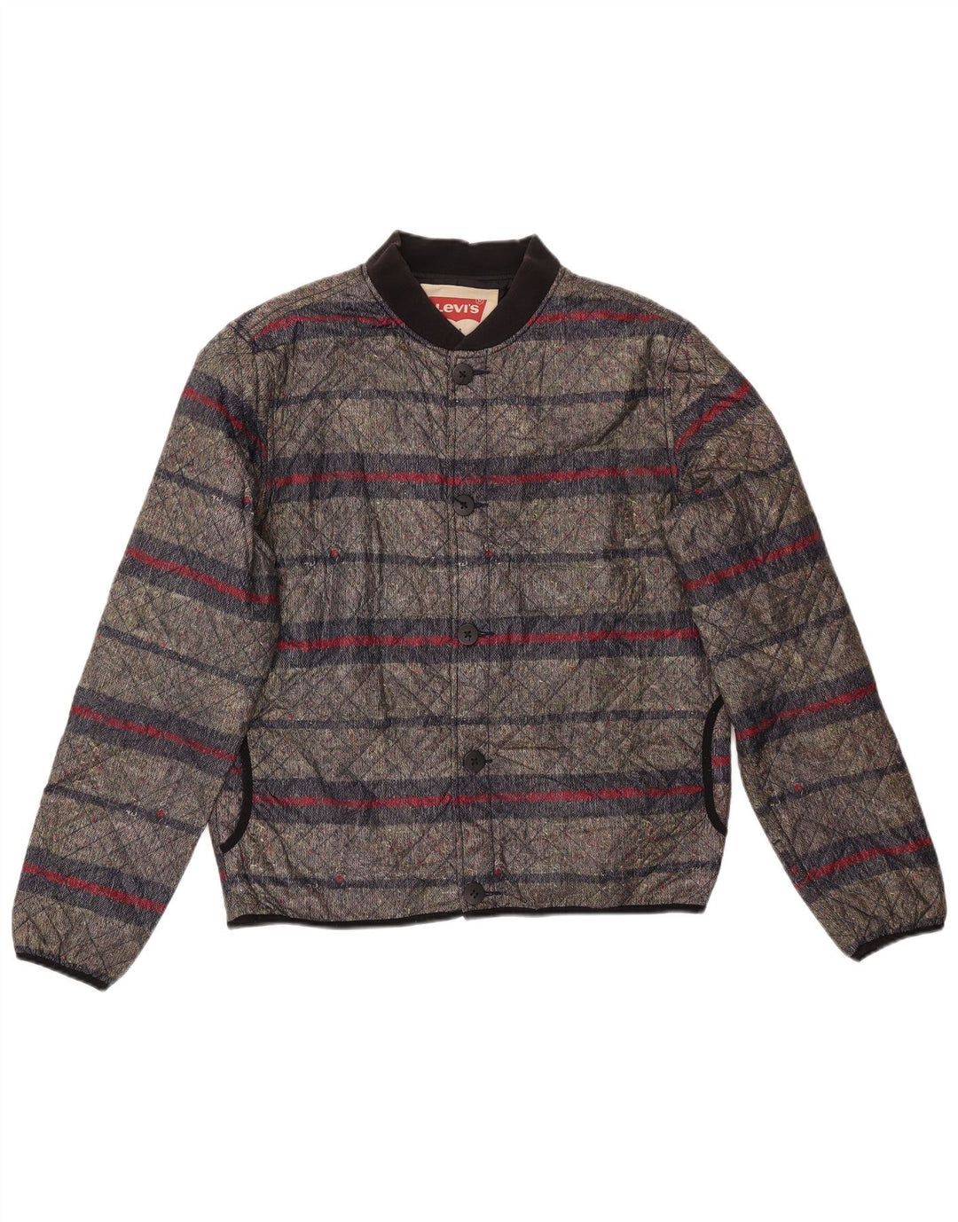 Jaqueta acolchoada masculina Levi's UK 40 grande algodão listrado cinza