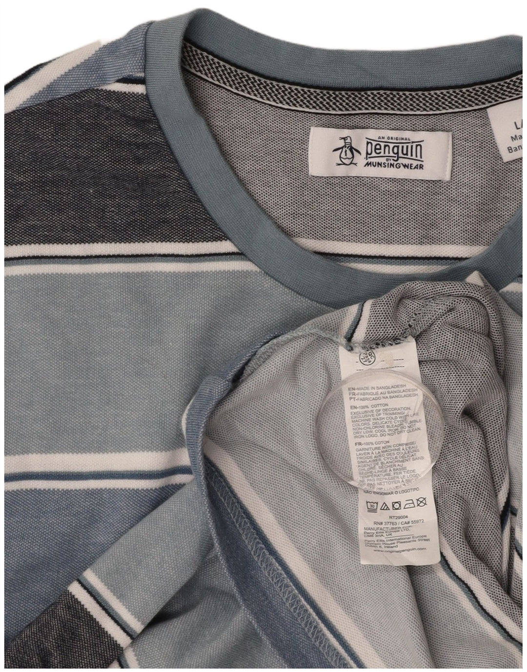 Camiseta masculina PENGUIN grande algodão listrado azul