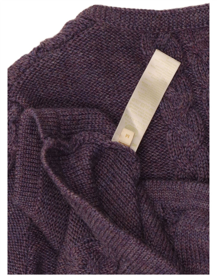 Suéter cardigã feminino vintage Reino Unido 12 lã roxa média