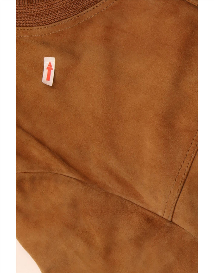 Jaqueta bomber masculina vintage de camurça Reino Unido 38 couro marrom médio