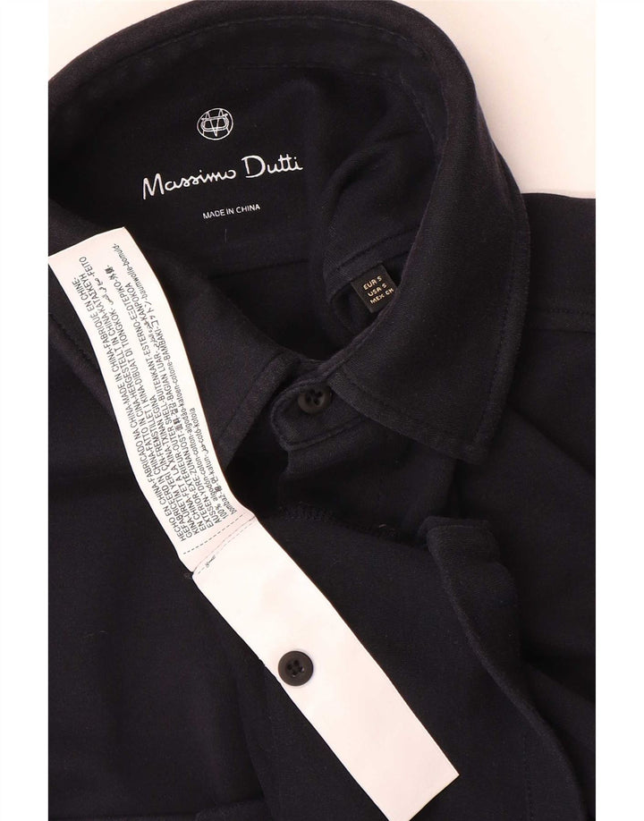 Camisa masculina Massimo Dutti de manga curta pequena de algodão preto