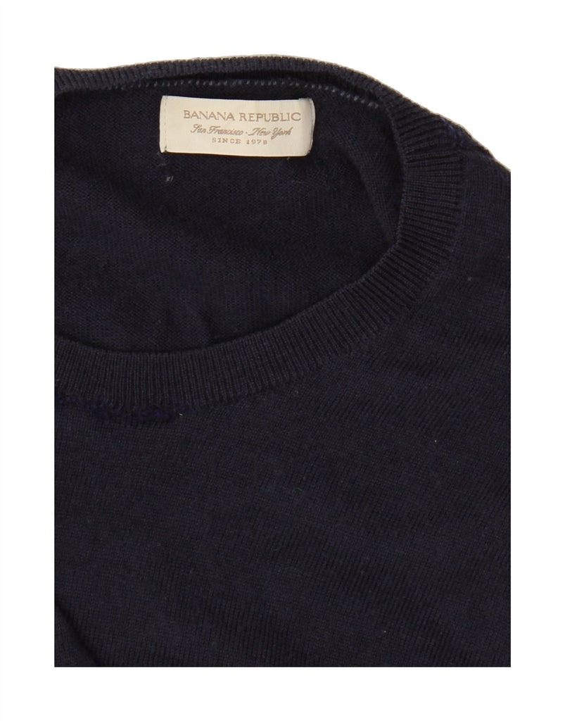 BANANA REPUBLIC Mens Crew Neck Jumper Sweater Medium Navy Blue Merino Wool Vintage Banana Republic and Second-Hand Banana Republic from Messina Hembry 