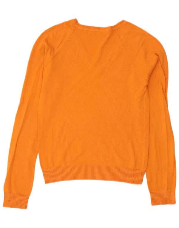 Zara Womens V-Neck Jumper Sweater UK 14 Large Orange Cotton