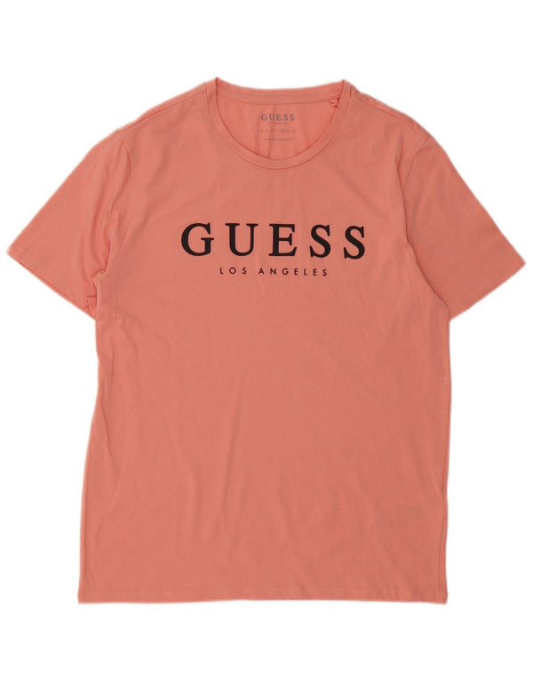 Camiseta gráfica masculina Guess UK 42 grande algodão rosa