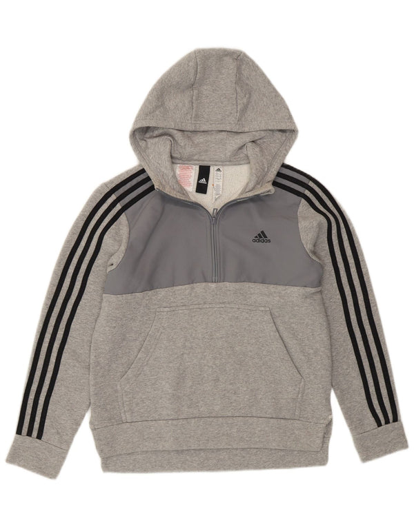 ADIDAS Meninos Zip Neck Hoodie Jumper 12-13 Anos Cinza Colorblock