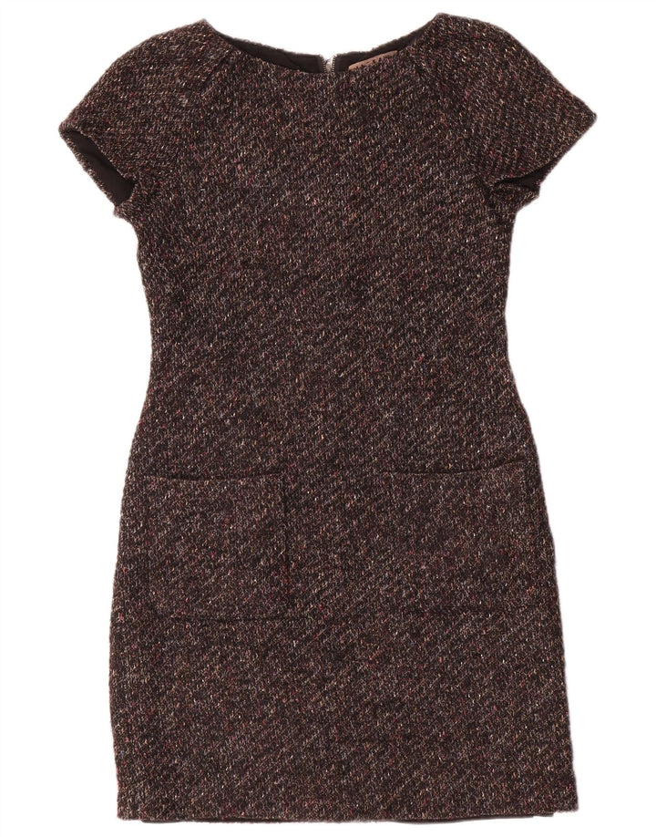 Vestido feminino Jigsaw com bainha UK 8 pequeno marrom manchado de lã