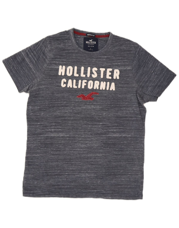 Camiseta masculina Hollister Muscle Graphic grande algodão manchado azul marinho