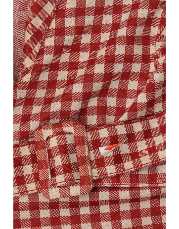 Vestido feminino Zara A-Line UK 8 pequeno poliéster vermelho guingão