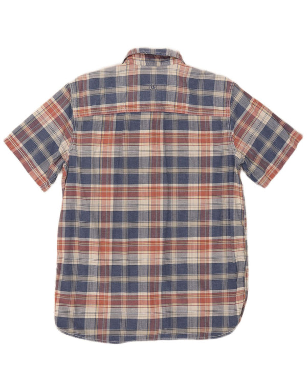 Camisa de manga curta masculina Fat Face algodão azul pequeno xadrez