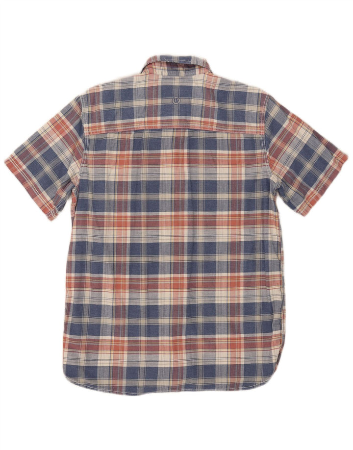 Camisa de manga curta masculina Fat Face algodão azul pequeno xadrez