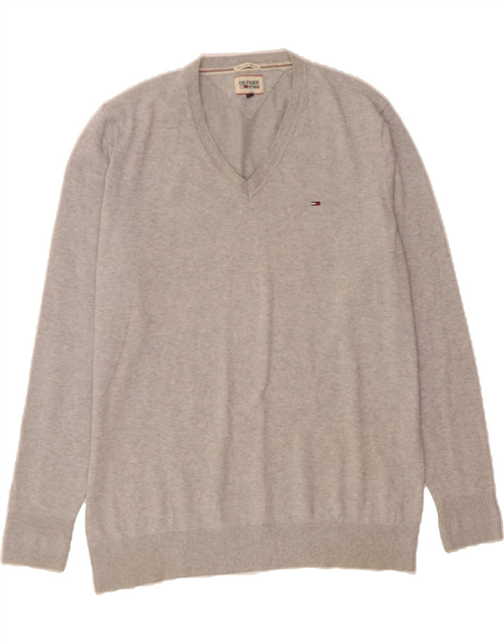 TOMMY HILFIGER Womens V-Neck Jumper Sweater UK 20 2XL Grey Cotton Vintage Tommy Hilfiger and Second-Hand Tommy Hilfiger from Messina Hembry 