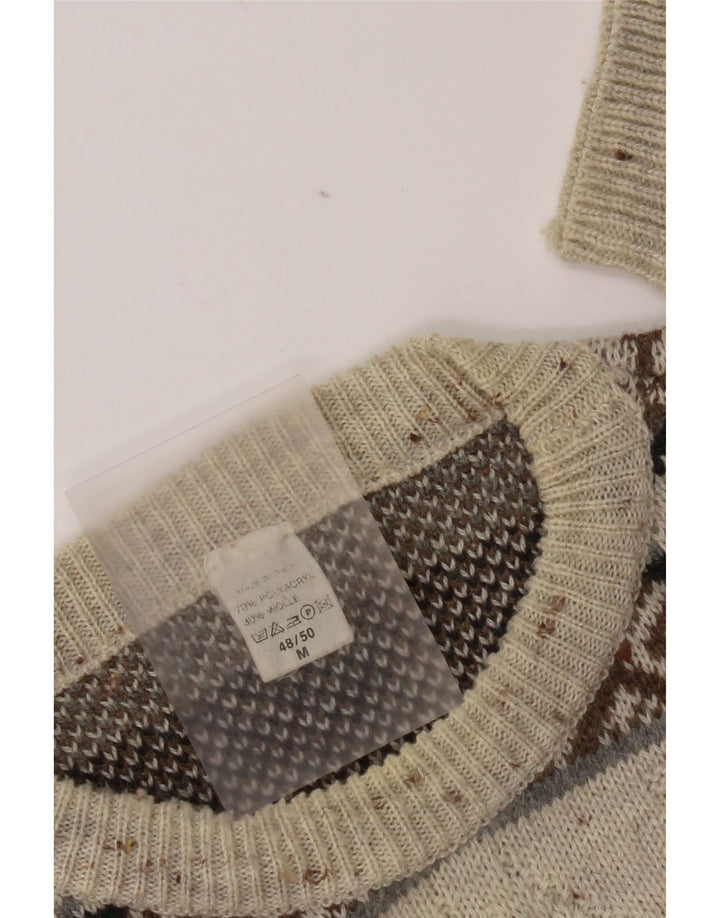 Suéter masculino vintage com gola redonda IT 48/50 médio branco Fair Isle