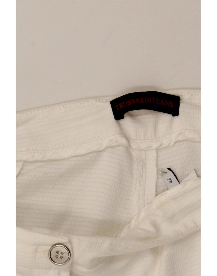 TRUSSARDI Womens Slim Cropped Trousers IT 46 Large W34 L25 White Cotton Vintage Trussardi and Second-Hand Trussardi from Messina Hembry 
