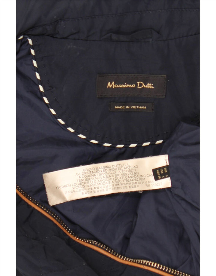 Colete acolchoado feminino Massimo Dutti UK 14 grande nylon azul marinho