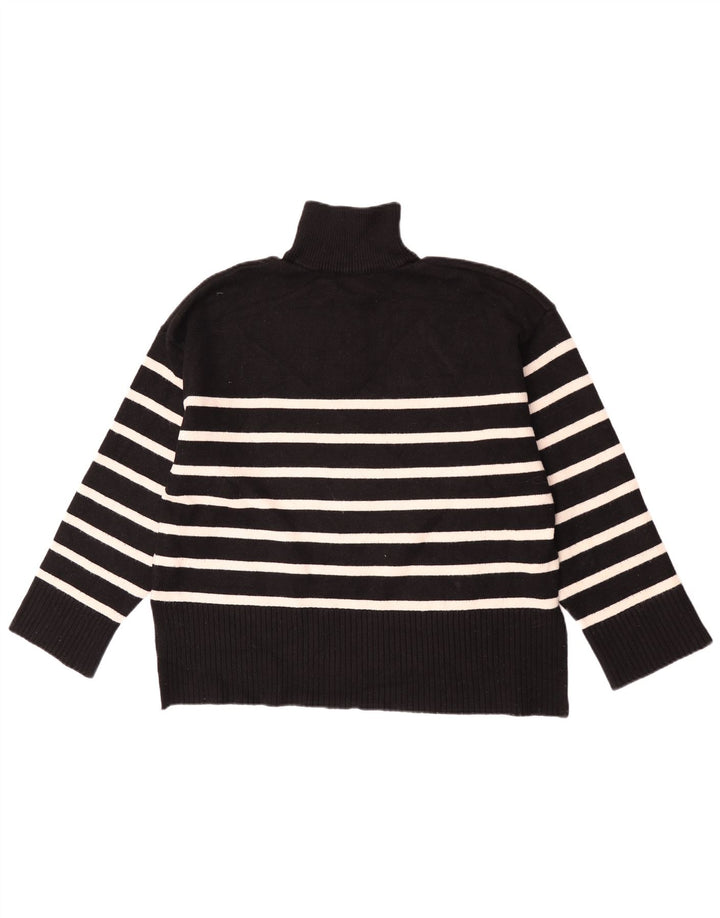 Suéter feminino Zara com zíper e gola grande, Reino Unido 10 pequeno listrado preto