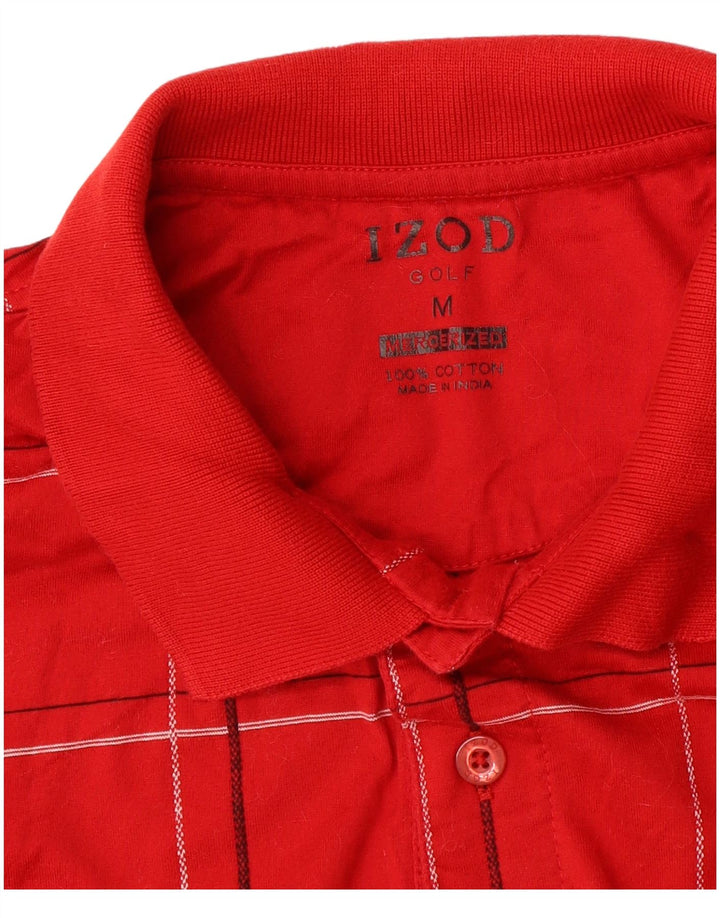 Camisa polo masculina de golfe IZOD, algodão xadrez vermelho médio