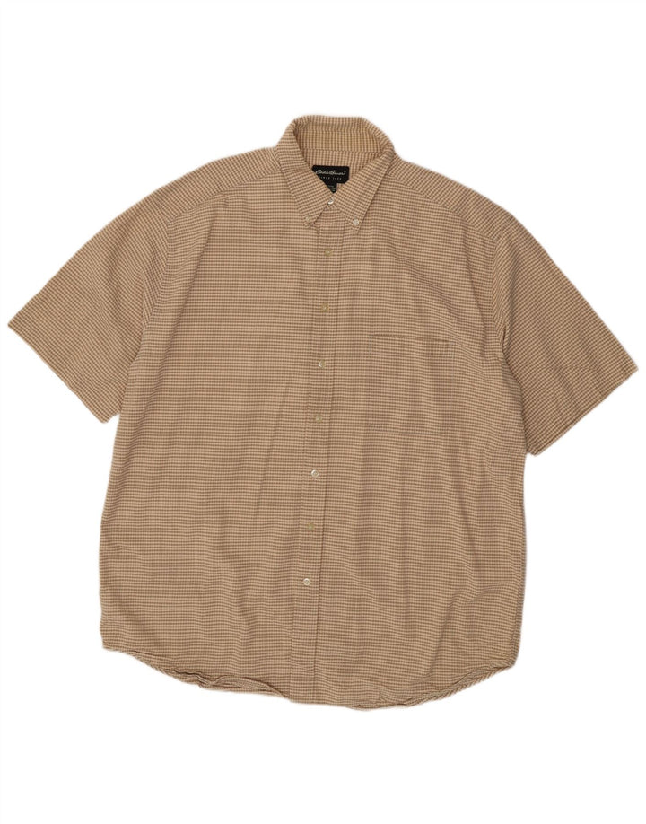 EDDIE BAUER Camisa masculina alta de manga curta XL bege xadrez algodão