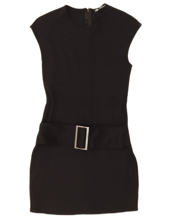 Vestido bodycon feminino sem mangas Zara Reino Unido 8 pequeno poliéster preto