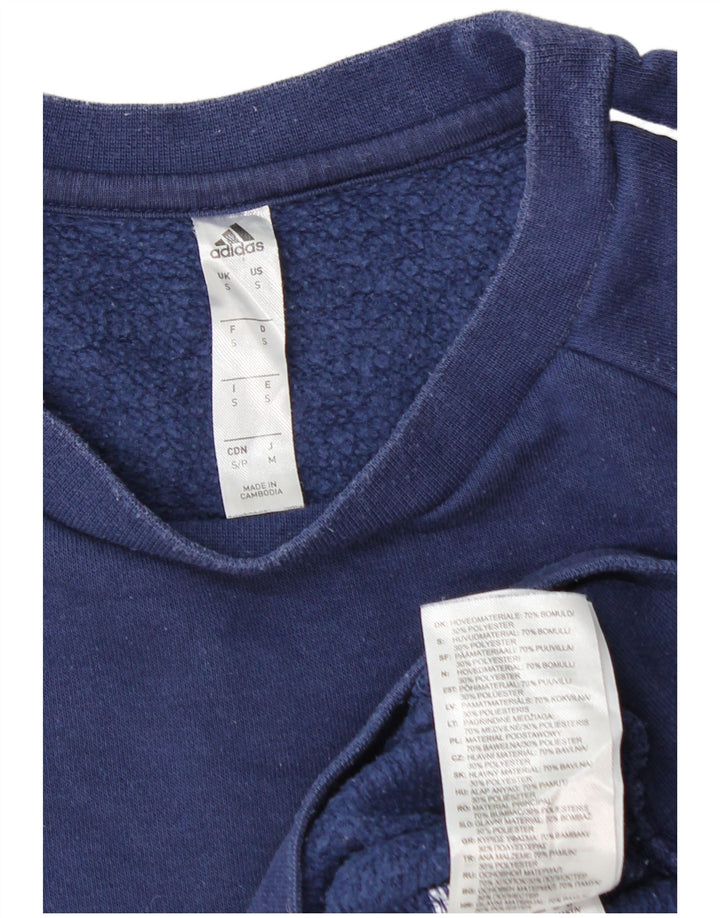 ADIDAS Mens Moletom Jumper Pequeno Algodão Azul Marinho