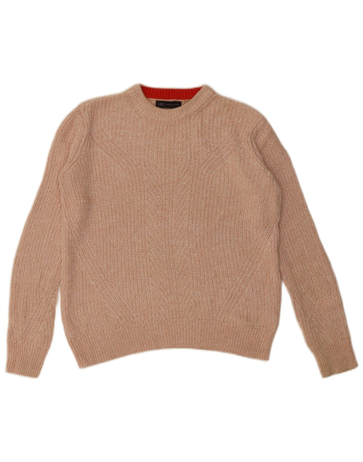 Suéter feminino Marks & Spencer com gola redonda Reino Unido 10 pequeno laranja manchado