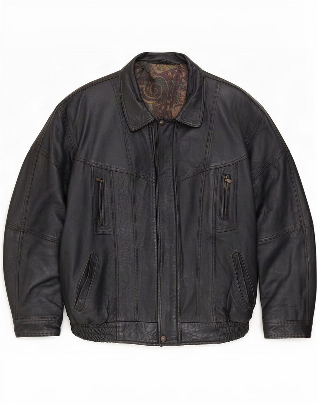 Jaqueta de couro masculina vintage solta EU 48 preto médio
