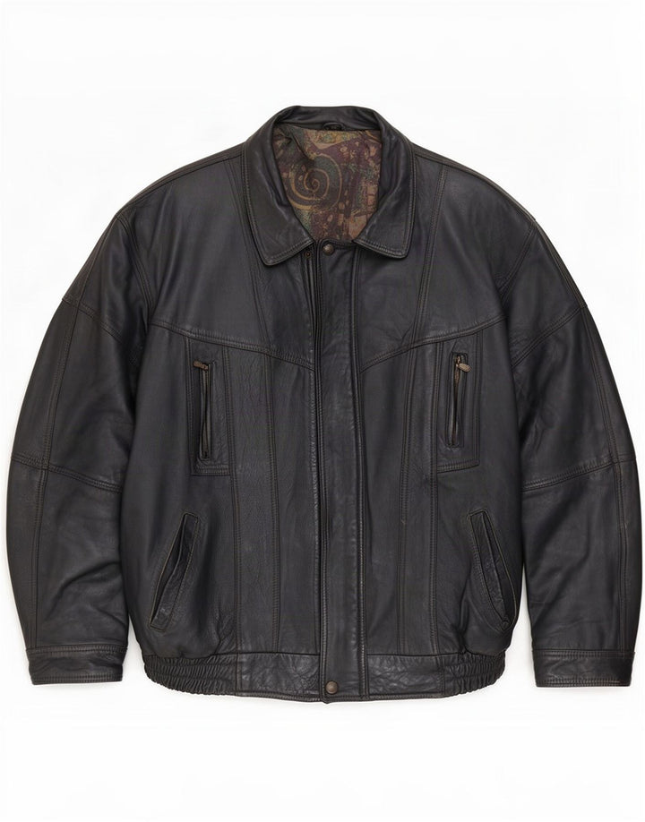 Jaqueta de couro masculina vintage solta EU 48 preto médio