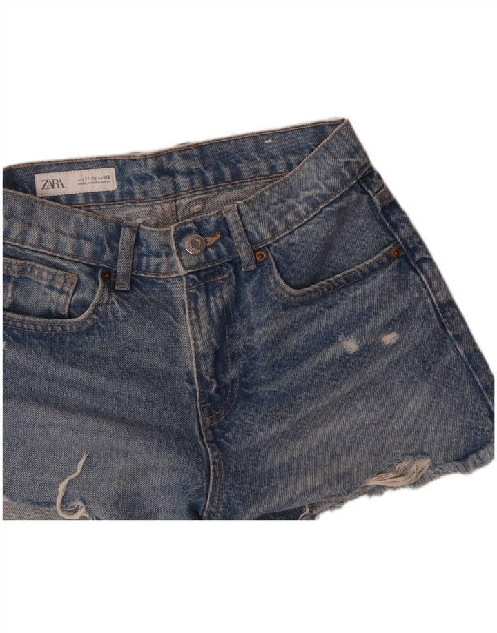 Zara Girls Shorts jeans desgastados 11-12 anos W26 algodão azul