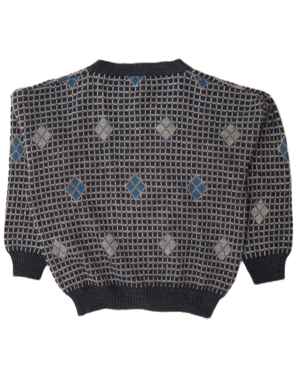 Suéter cardigã vintage masculino solto IT 50 médio azul marinho geométrico